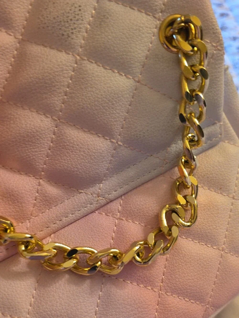 Claire's Quilted Chain Crossbody Bag - Light Pink & Gold